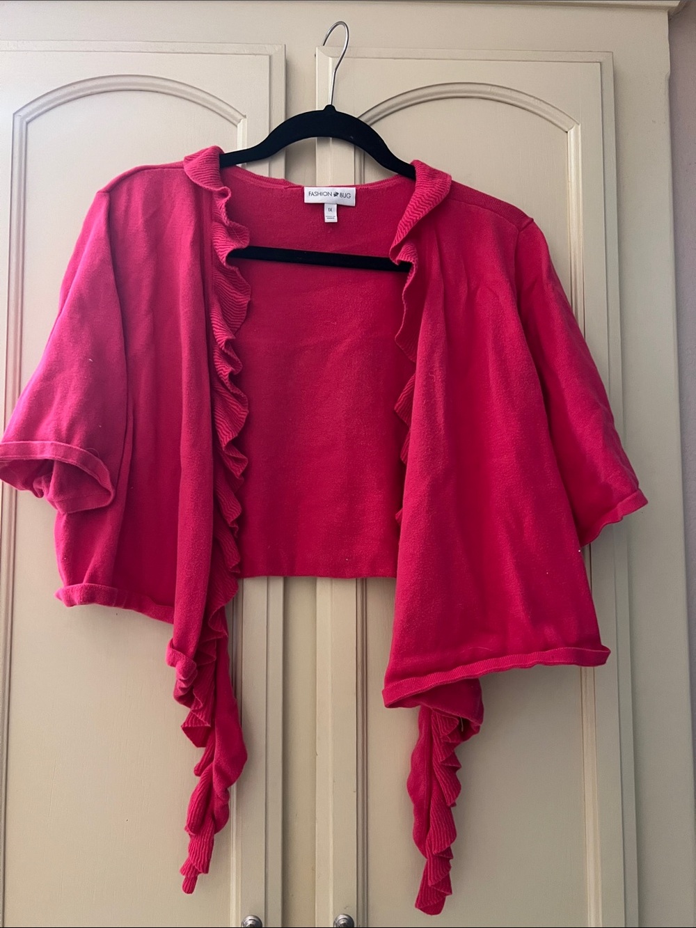 Fashion Bug Hot Pink Ruffle Open-Front Cropped Cardigan